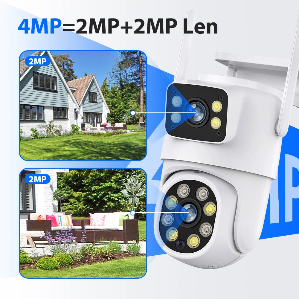 Tuya 4MP Dual Lens Battery Solar WiFi Full HD Dual Screen Human Motion Tracking Outdoor Security Surveillance Protection Camera