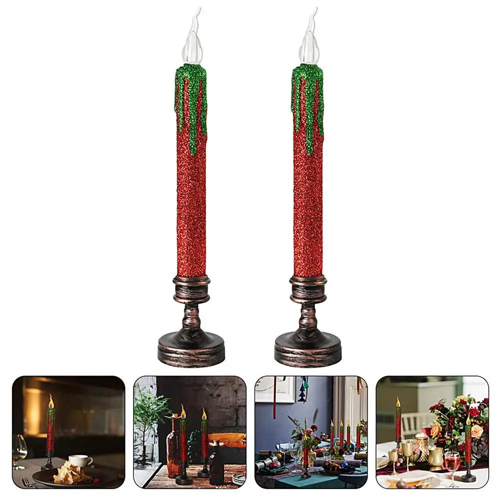 2pcs Halloween Decor Flameless Candles Halloween Candles LED Lighted Lamp Taper Candle Vampire Tears Black Candles With Bases