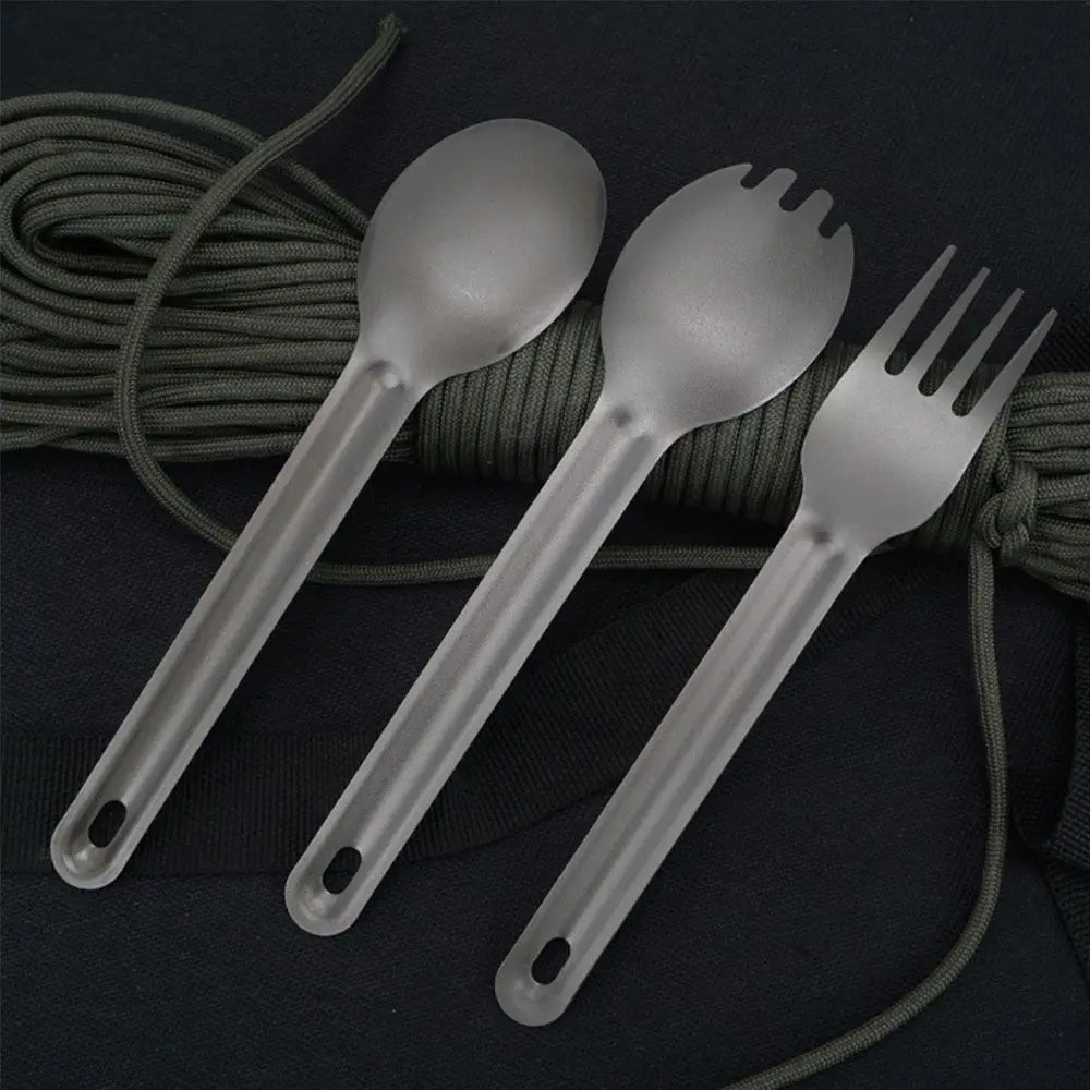 Titanium Tableware Outdoor Camping Portable Picnic Titanium Spoon Cookware Titanium Alloy Fork Ultralight Pure Titanium Spork