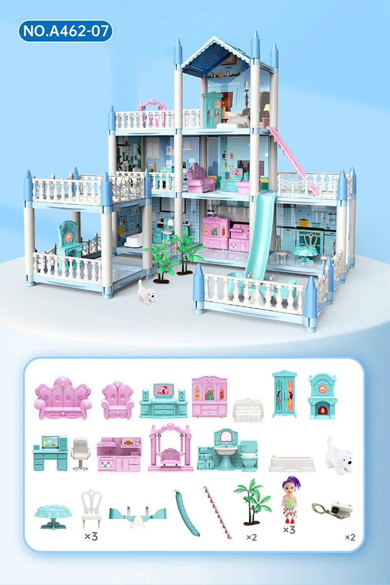 New Diy House Kit Big Dollhouse For Children Bb House Building Doll Furniture Miniature Doll Villas Girls Xmas Gifts Kids Toys