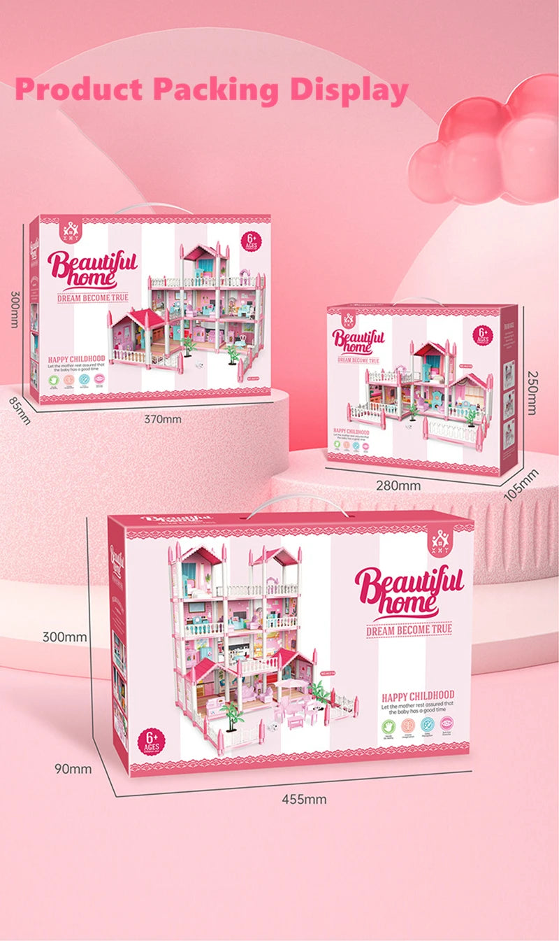 Doll Houses 3D Assembled DIY Miniatures Dollhouse Accessories Villa Princess Castle with LED Light Girl Birthday Gift Toy House