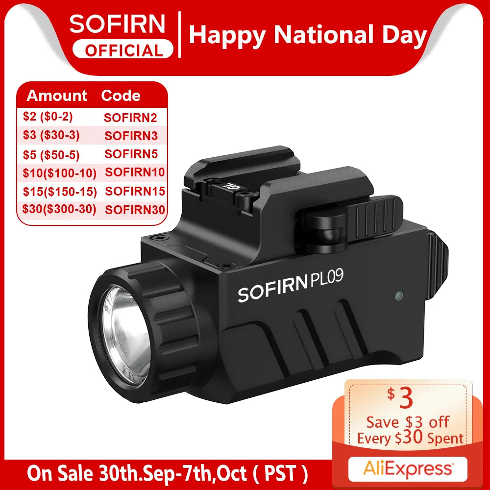 SOFIRN PL09 Flashlight 1600lm Rechargeable Light Quick Release Tactical Light with Double Switch for Picatinny Rail