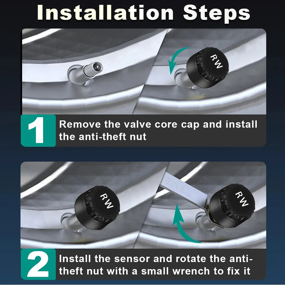 Motorcycle Tire Pressure Sensors TPMS Monitoring System with 2 External Sensor for Motor Bluetooth-Compatible Android/IOS