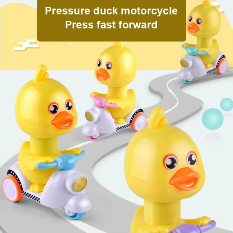 Cartoon Bicycle Clockwork Duck Toy Inertia Friction Car Press to Slide Pull Back Baby Toy Car Moveable Wind Up Toy for Kids Toys