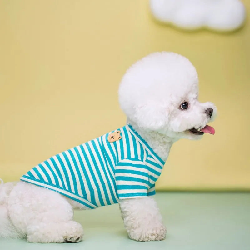 Summer Dog Clothes for Small Dogs Fashion Dog Shirt Bear Print Puppy Thin Shirt Cute Cat Strip Vest Chihuahua Clothes Pet Shirt