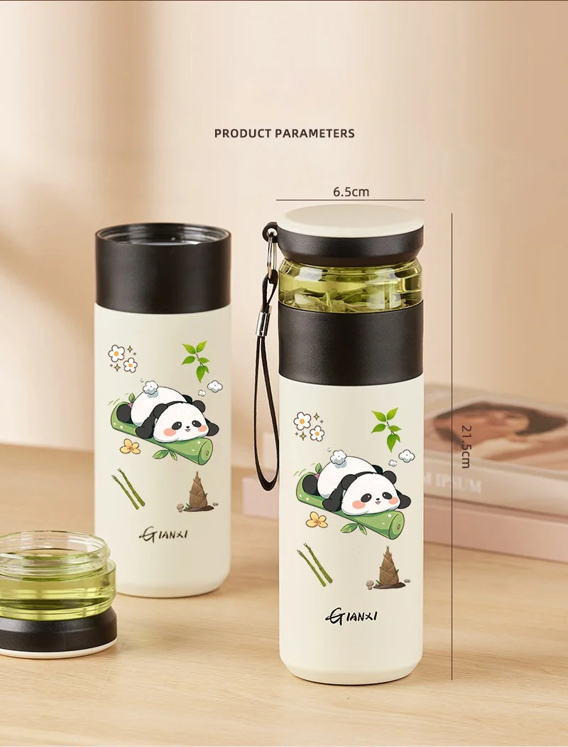 GIANXI 480ML Stainless steel Thermo Bottle Home And Kitchen Water Bottle Drinkware Portable Panda Pattern Coffee Cup With Filter