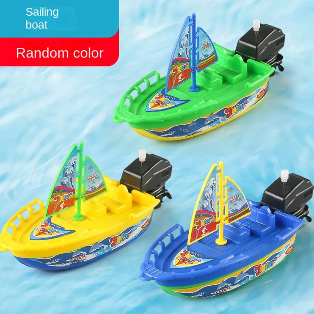 Mini Ship Shower Bath Toy Motorboat Clockwork Wind Up Toy Float in Water Kid Toys Speed Boat Ship Toys Summer