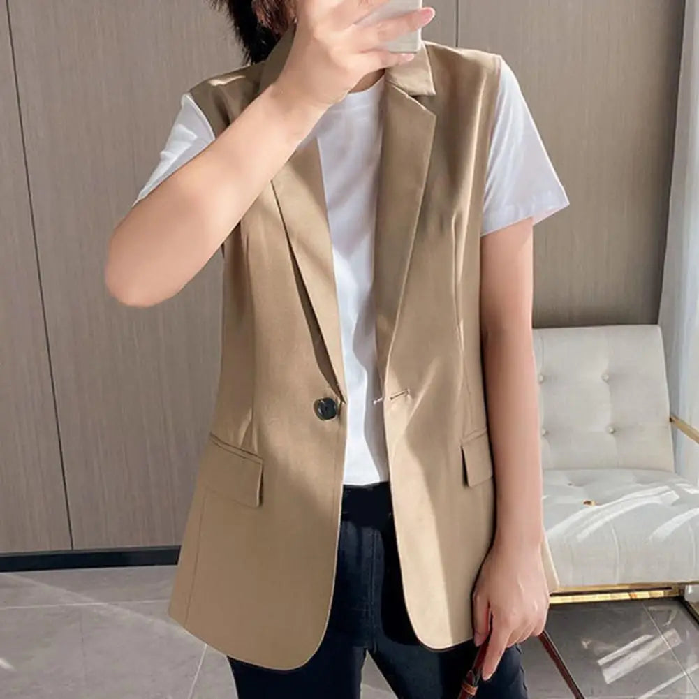 Stylish  Office Ladies Blazer Anti-pilling Autumn Office Lady Slim Suit Jacket Sleeveless Minimalist Blazer Vest for Dating