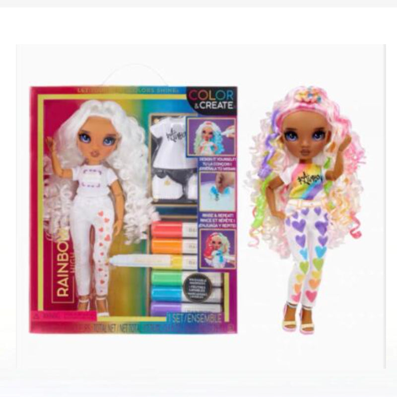 Rainbow High Color & Create Fashion DIY Doll with Washable Rainbow Markers Fashion Dressup Dolls Accessories Girls Toys Gift