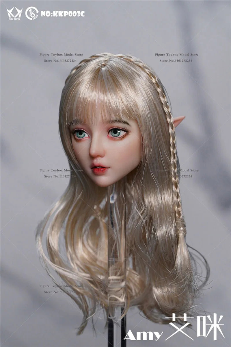 In Stock KID KING KKP003 1/6 Scale Beauty Girl Delicate Head Sculpt Sliver Curl Hair Decoration Model Toys For 12" Female Body