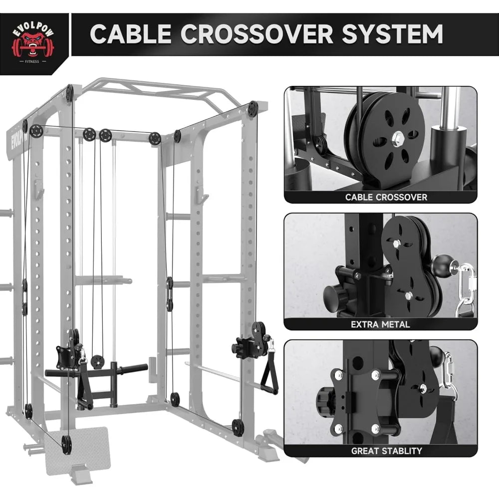 Power Cage Squat Rack P3A with Pulley System and Extra Weight Storage Rack