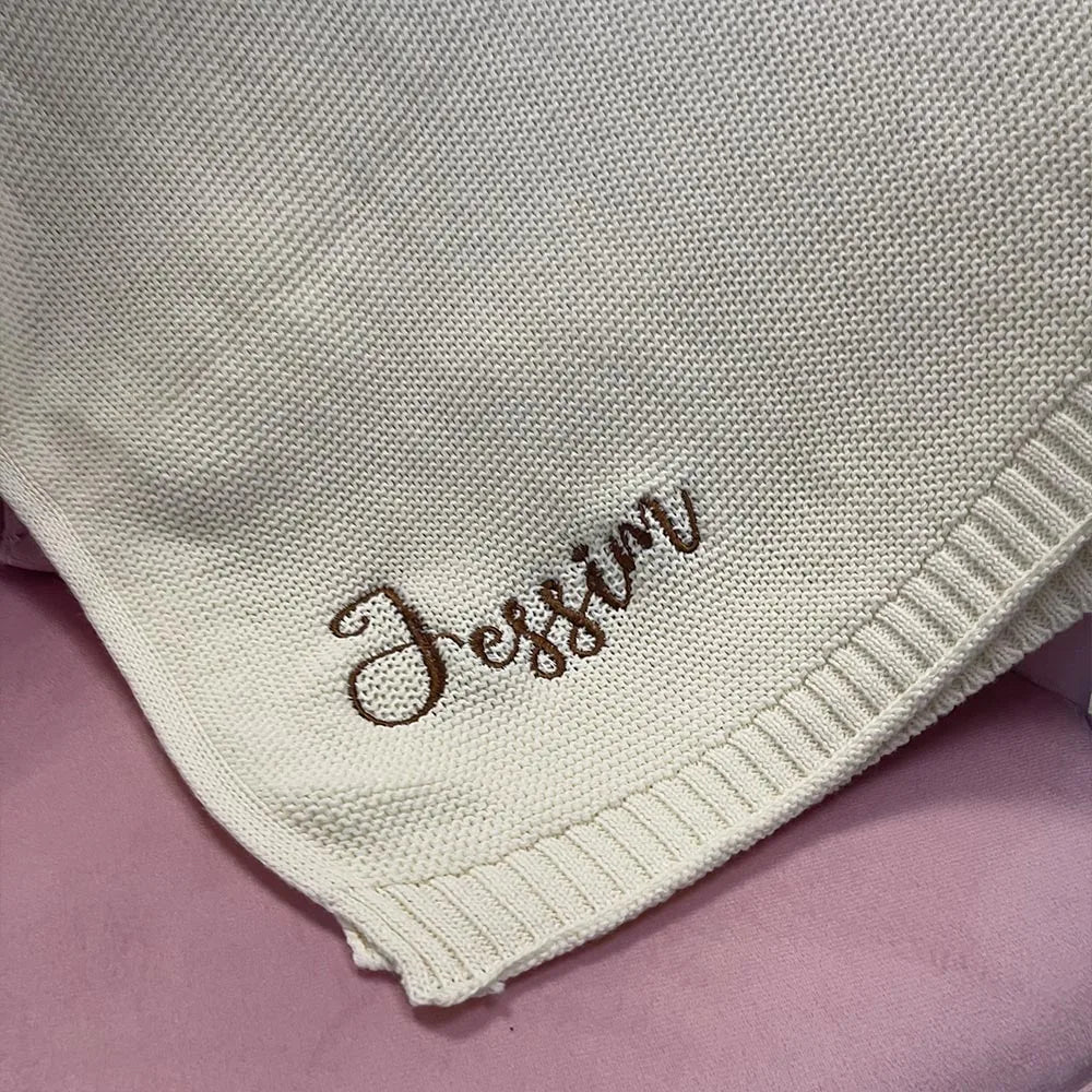 Cotton Knitted Blanket Personalized Embroidered Name Baby Boy Baby Girl Soft Blanket Baby Shower Breathable Stroller Blanket