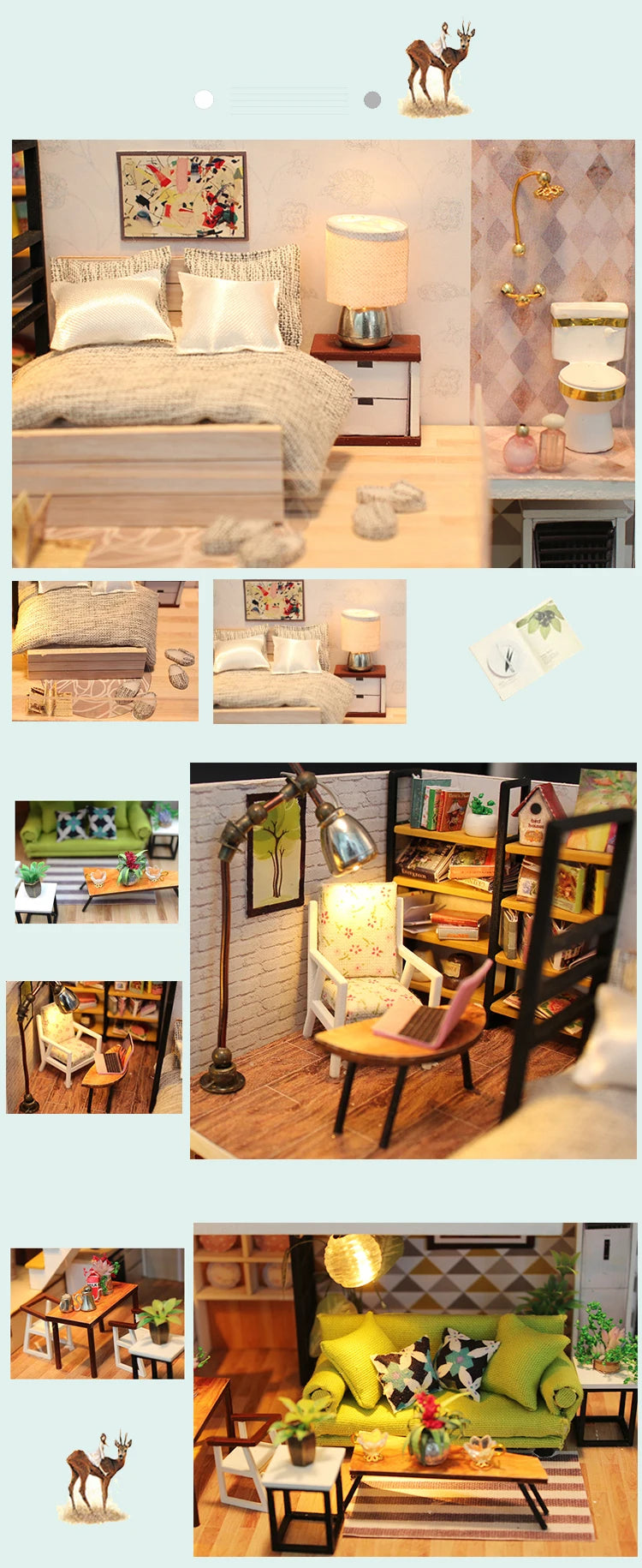 Assemble DIY Wooden House Dollhouse kit Wooden Miniature Doll Houses Miniature Dollhouse toys With Furniture LED Lights Gift