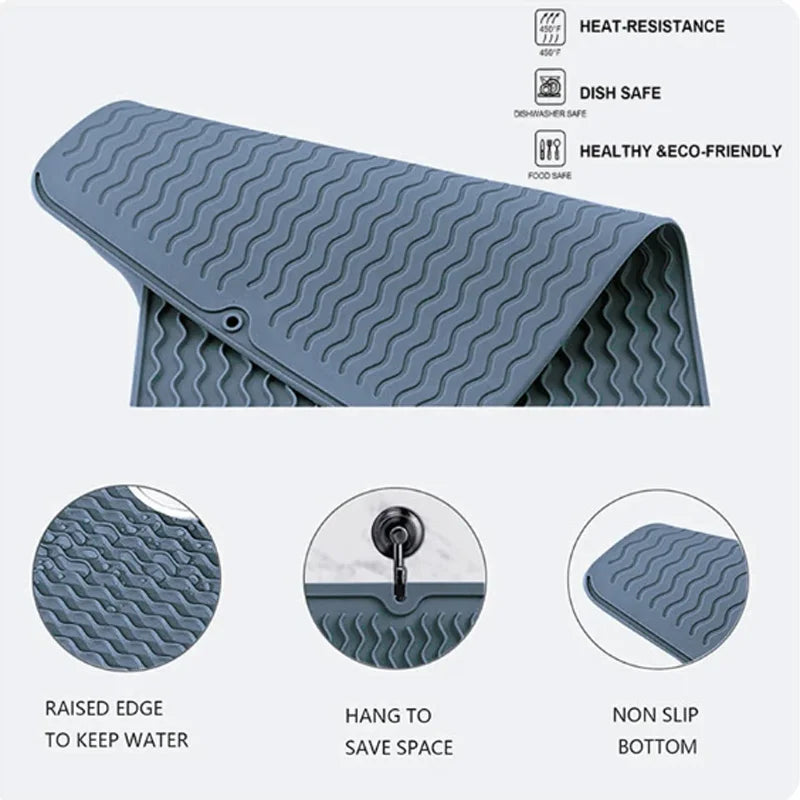 Silicone drying mat, silicone tableware drying mat, heat-resistant and non slip mat, dining table mat, kitchen drainage mat