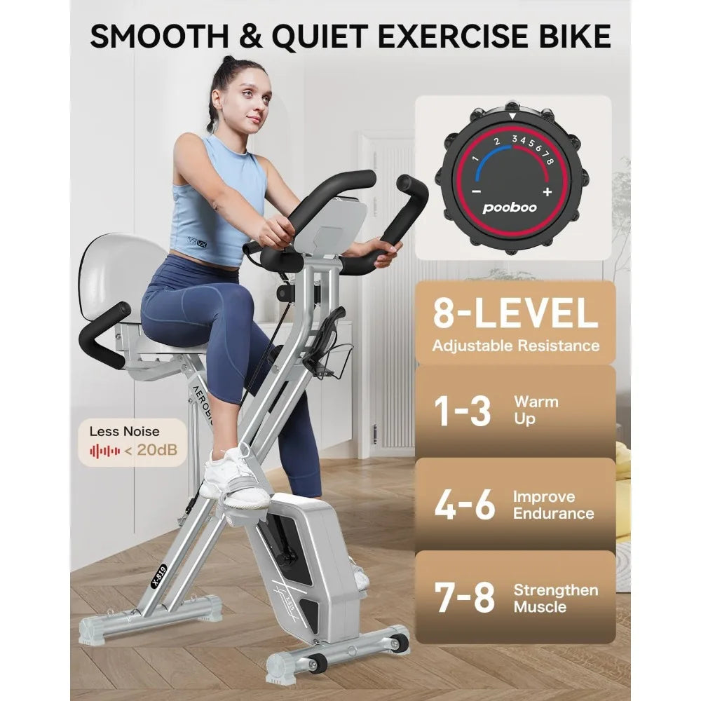 Folding Fitness Gym Machine, Upright Indoor Bike, Magnetic X-Bike with 8 levels of adjustable resistance