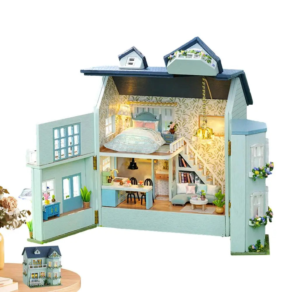 DIY Miniature House Kit Wooden Dollhouse Furniture with LED Mini Home Villa Garden Model Toy for girls Birthday Gift