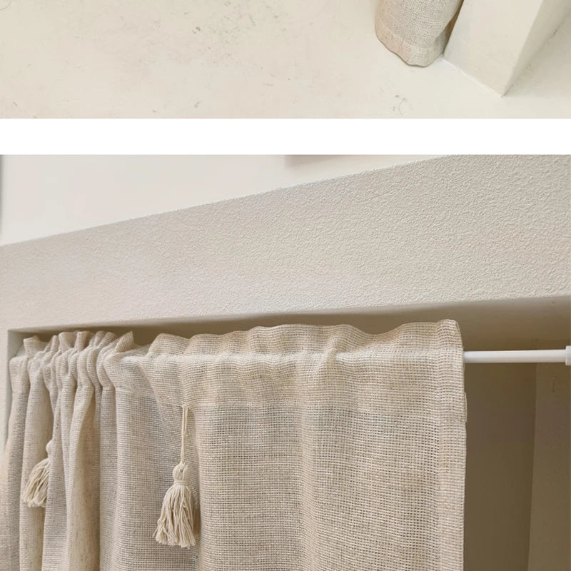 Kitchen Curtains Handmade Cotton Linen Short Curtain Tassels Window Valance Cafe Curtain Tiers for Farmhouse Bedroom Rod Pockets