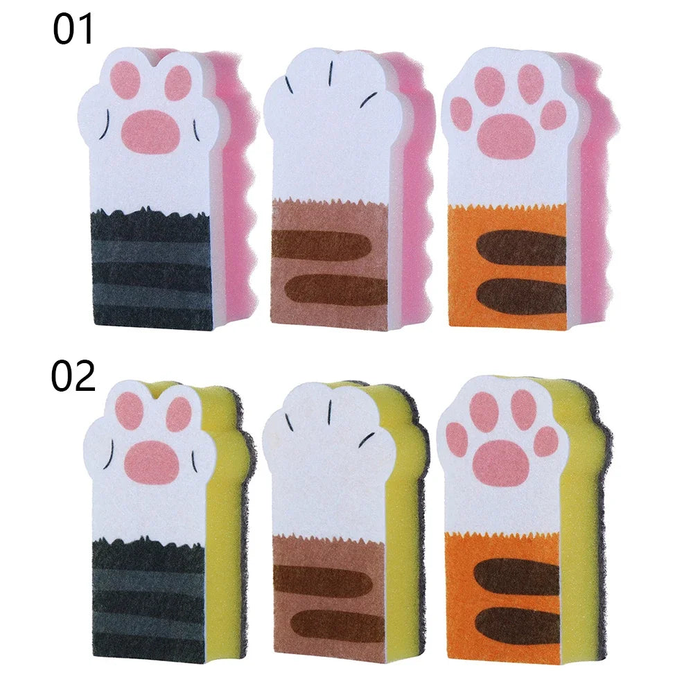 3Pcs New Washing Dishes Sponge Brush Cute Cat Paw Cleaning Dish Towel Cloth Pot Cleaning Magic Wipe Household Kitchen Supplies