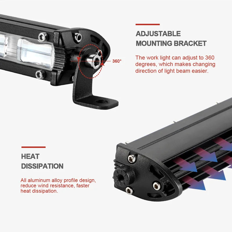 LED Strip Lights for Cars Single Row Lights Large Trucks Off-road Vehicles Spotlights on The Front Bumper of The Roof