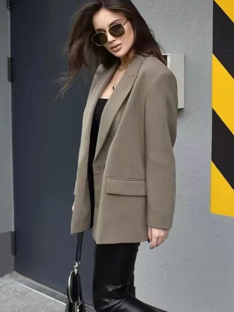 TRAF 2024 Long Blazer Women Masculine Office Blazer Woman Double Breasted Jacket Women Spring Long Sleeve Blazers for Women Coat