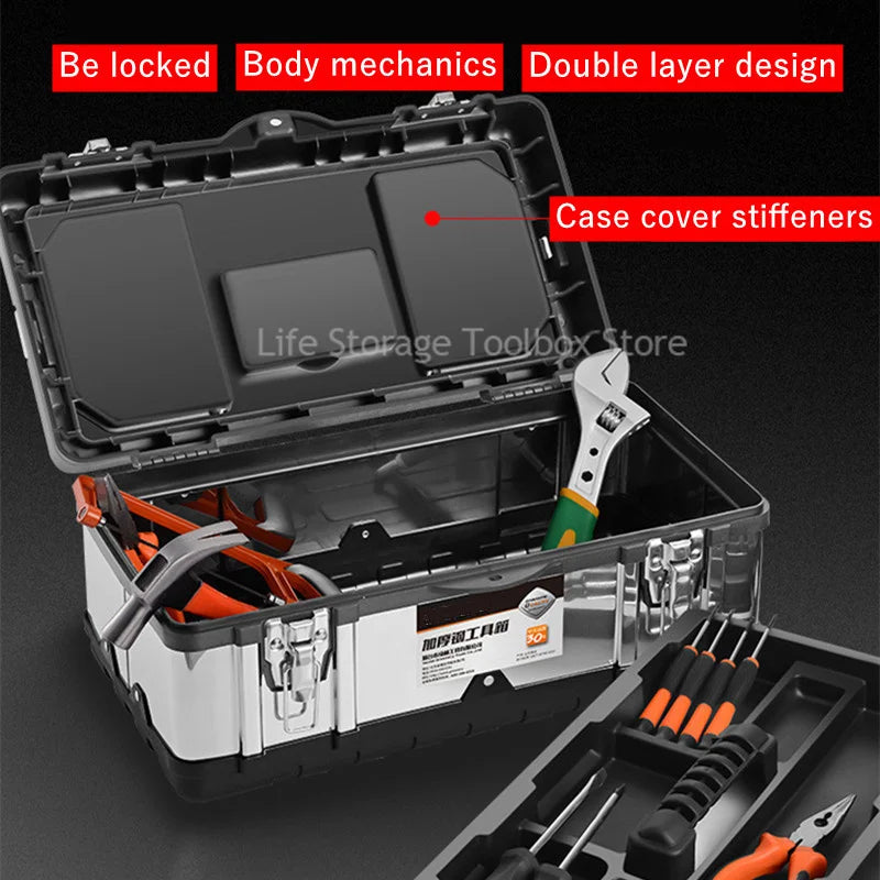 Upgrade Stainless Steel toolbox Professional Tool Box Organizer Box Portable Toolbox Garage Hardware Tool box organizer Large