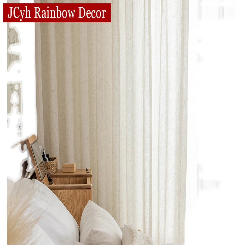 Linen Look Beige Sheer Curtains for Living Room Tulle Luxury Curtain In The Bedroom Window Japanese Short Kitchen Door Drapes