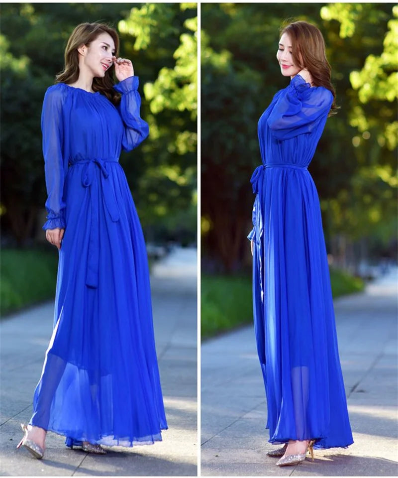 2024 Maxi Dress Women's Sundress Abaya Dubai Chiffon Muslim Dresses New African Turkey Islam Kaftan Robe Long Dresses Vestidos