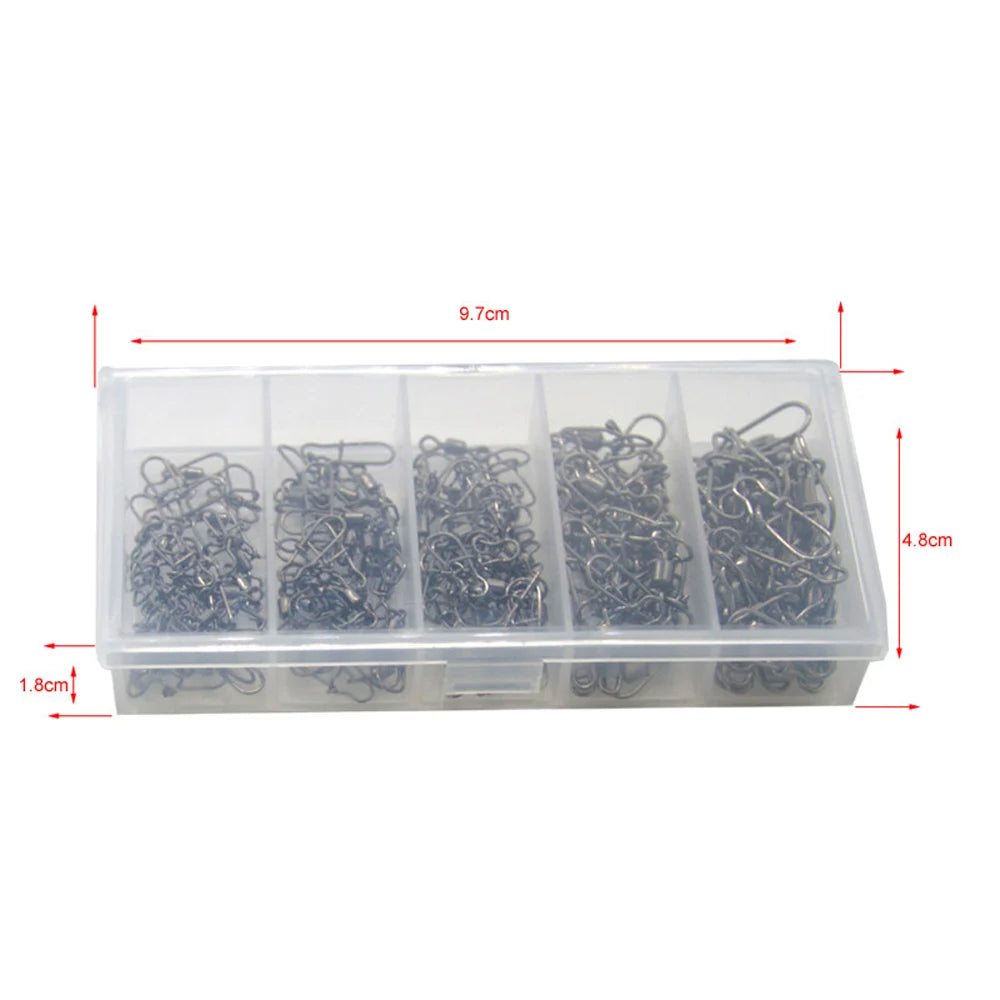 50 Pieces Set Fishing Connector Gear Kit 4-12# Stainless Steel Pin Bearing Rolling Swivel Snap For Lure Hook Tackle Accessories