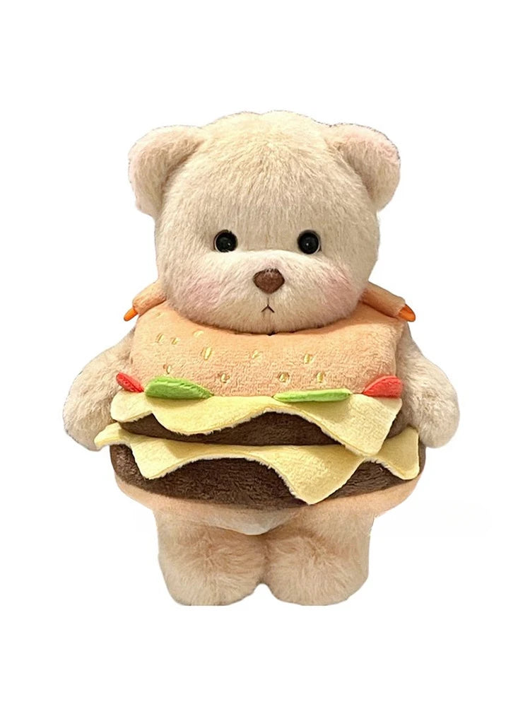 Cute Bear Crossbody Bags for Girls Soft Plush Doll Bear Shoulder Bags Lovely Girls Mini Bags Baby Infant Hamburger Toys Gifts