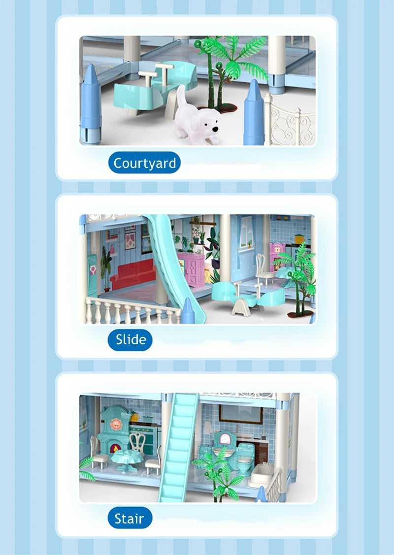 Doll Houses 3D Assembled DIY Miniatures Dollhouse Accessories Villa Princess Castle with LED Light Girl Birthday Gift Toy House