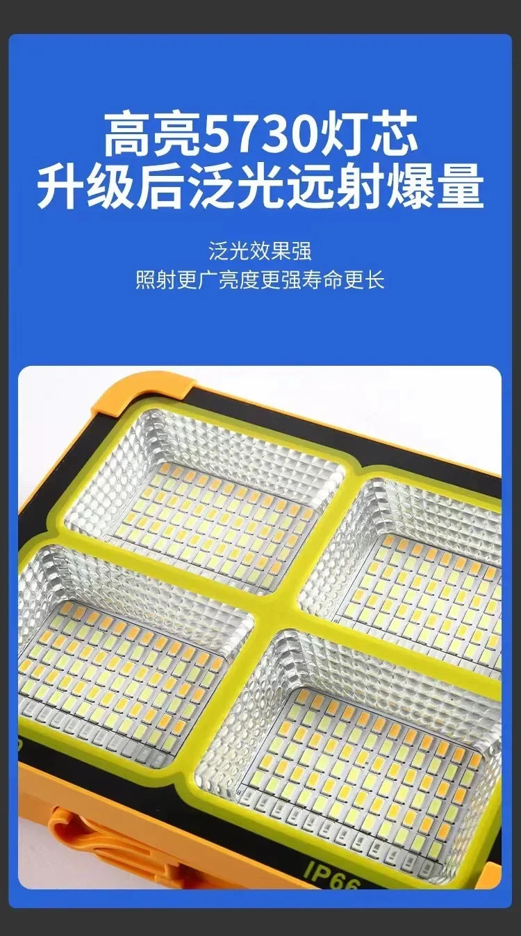 LED Solar Floodlight Rechargeable Emergency Lighting Outdoor Camping Portable Lamp IP66 Waterproof Highlight Searchlight Upgrade