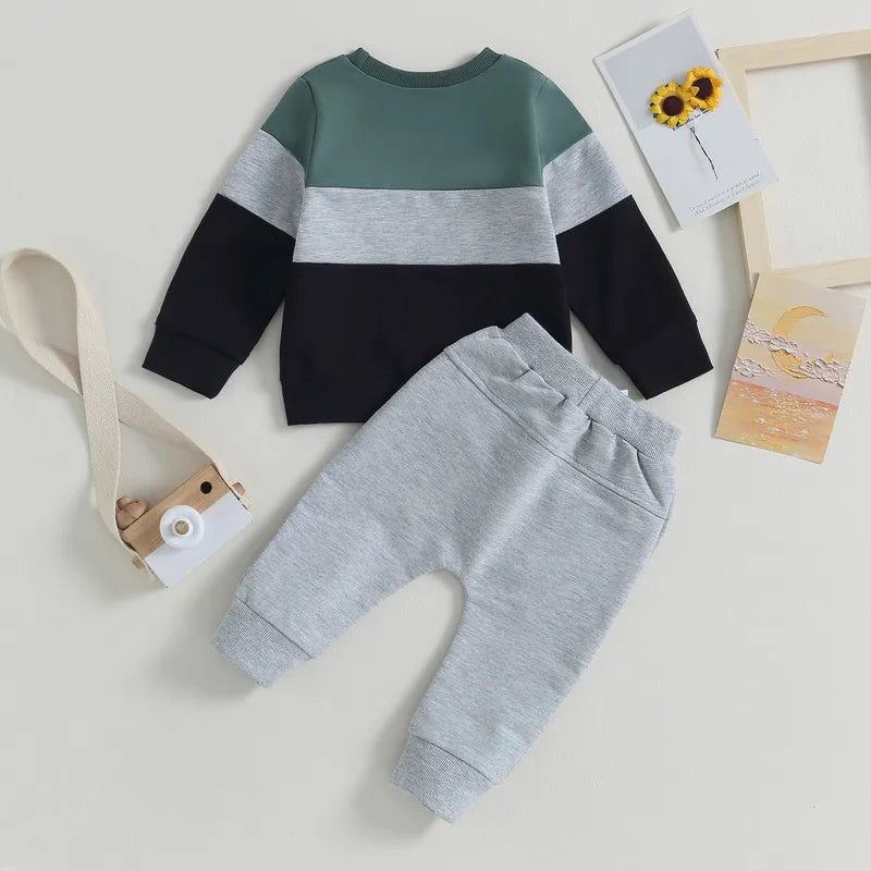 Newborn Baby Boy Pant Sets Autumn Clothes 2 Piece Outfits Contrast Color Long Sleeve Sweatshirt and Elastic Pants Baby Items