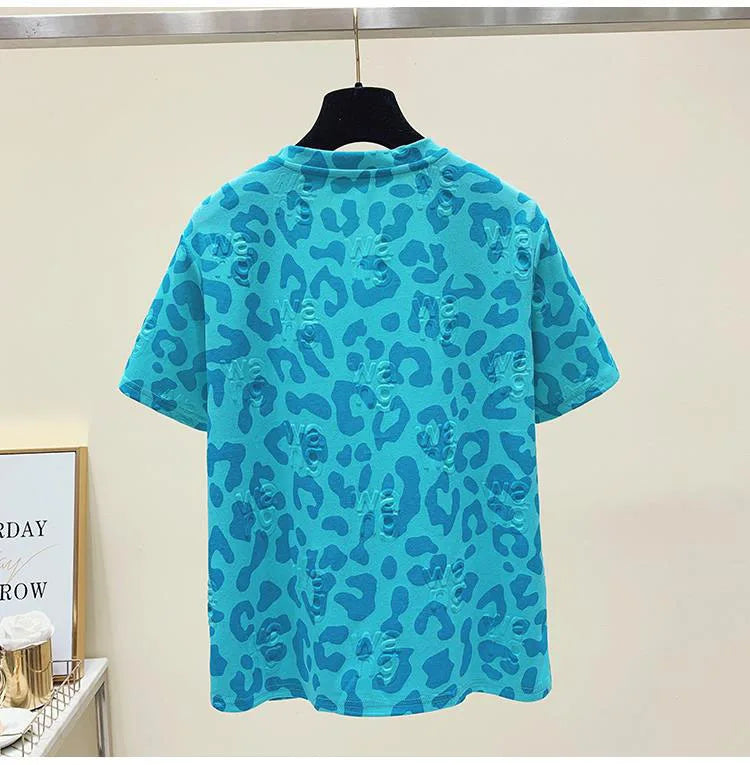 2024 new summer leopard print short sleeved t-shirt for women loose round neck fashionable and chic top trend