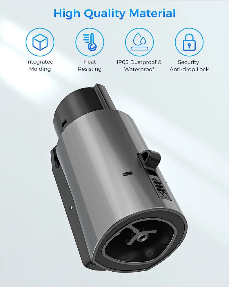 FITMPH Tesla to J1772 Adapter, 60A 250V, with dual security anti-drop lock, enabling Level 1 and Level 2 Charging