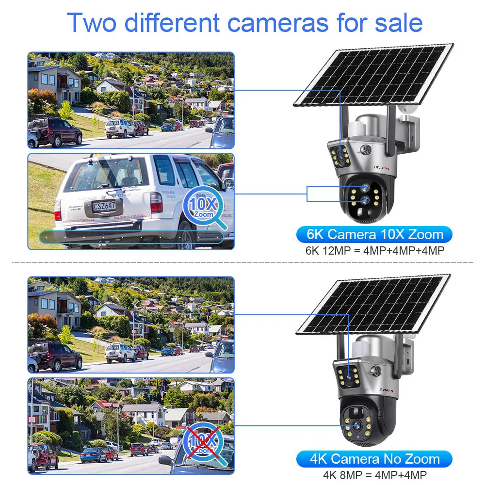 LS VISION 12MP 10X Zoom 4G Sim Dual Screen Solar PTZ Camera Outdoor 6K Three Lens Security Protection Auto Tracking CCTV Cameras