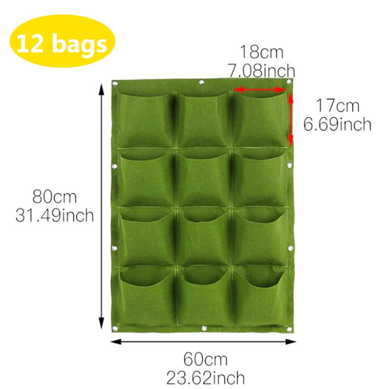 12 Pockets Vertical Wall Garden Planter Non-woven Fabrics Wall Hanging Planting Bags Green Pockets Garden Decoration Accessories