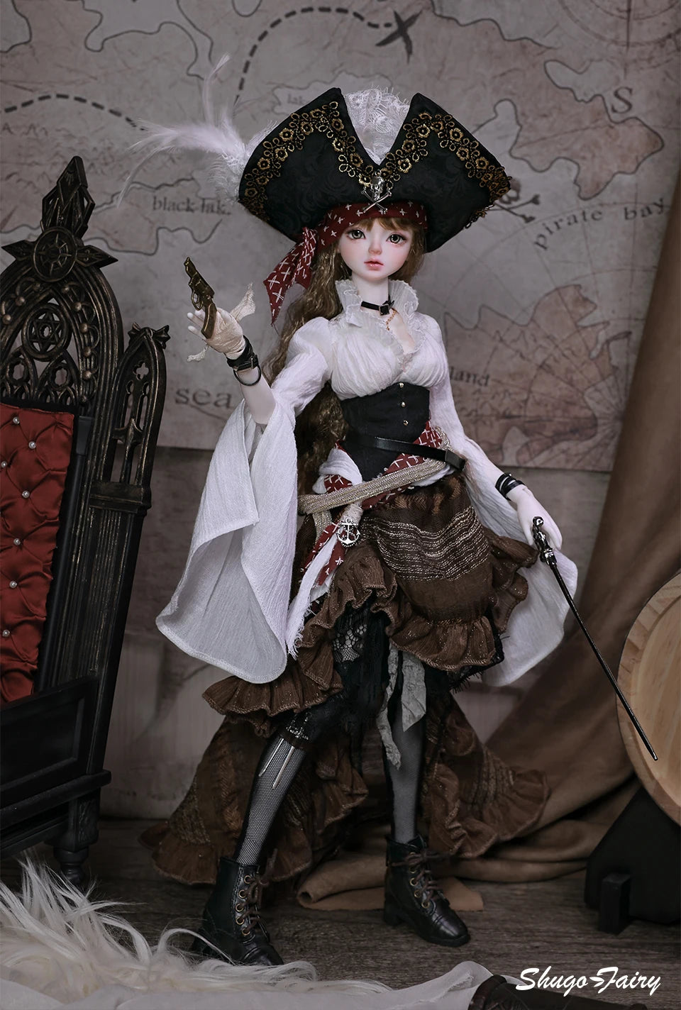 ShugaFairy Lynn Bjd Doll 1/4 Bariy Body  Middle Ages Sea Warrior Pirate Captain Moveable Joints Full Set FashionDoll