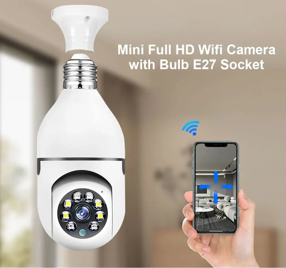 E27 Bulb Wifi Camera Full Color Night Vision House Surveillance Cameras Automatic Human Tracking 4X Zoom Indoor Security Monitor