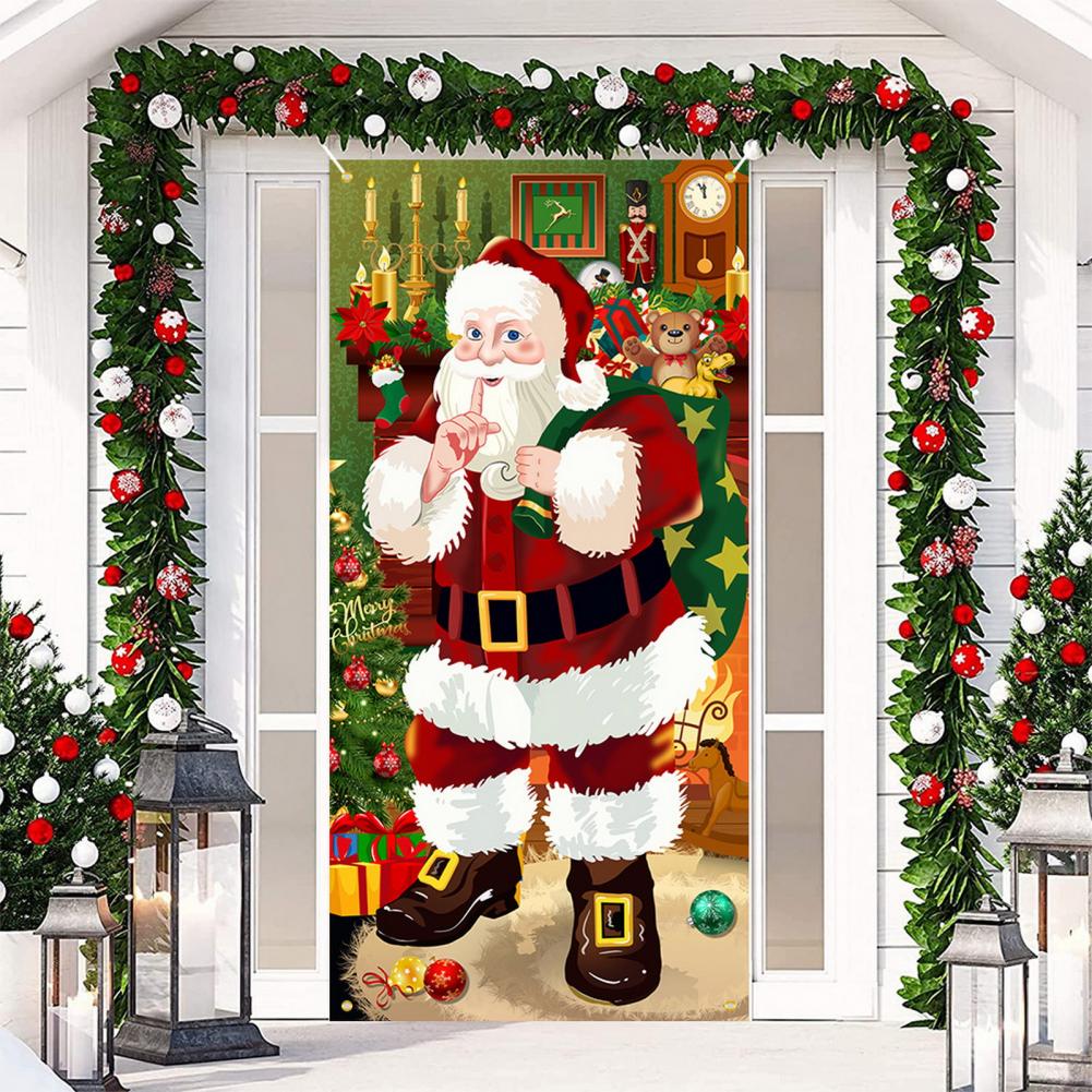 Christmas Door Christmas Door Cover Dog Xmas Tree Gift Decor Outdoor Photo Door Curtain Creative Christmas Hanging Cloth Blanket