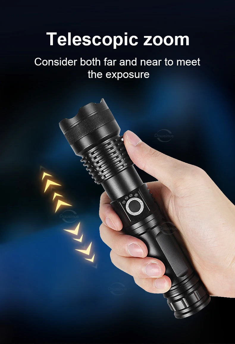 2024 High Power LED Flashlight Rechargeable Ultra Powerful Torch 4 Core Hand Lantern Zoomable 5 Lighting Modes Use of Alloy Make