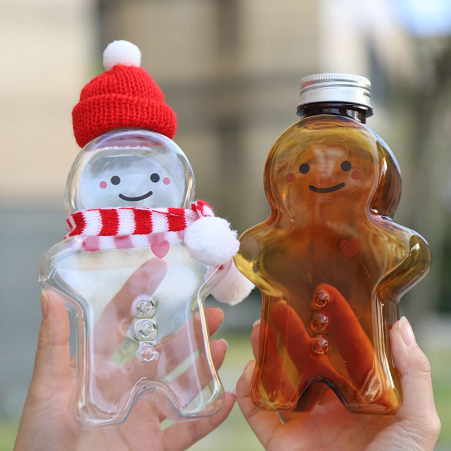 10PCS Christmas Bottles Gingerbread Man Drinking Cup Shaker for Milk Juice Bottles Xmas Candy Cookie Jars Gifts Wrapping Bottles