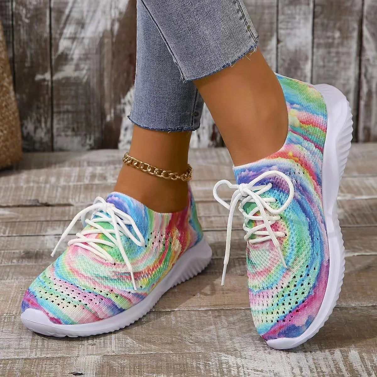 Women Mix Color Mesh Knitted Sneakers 2024 Autumn Lightweight Breathable Soft Sole Running Shoes Woman Slip on Flats Sock Shoes