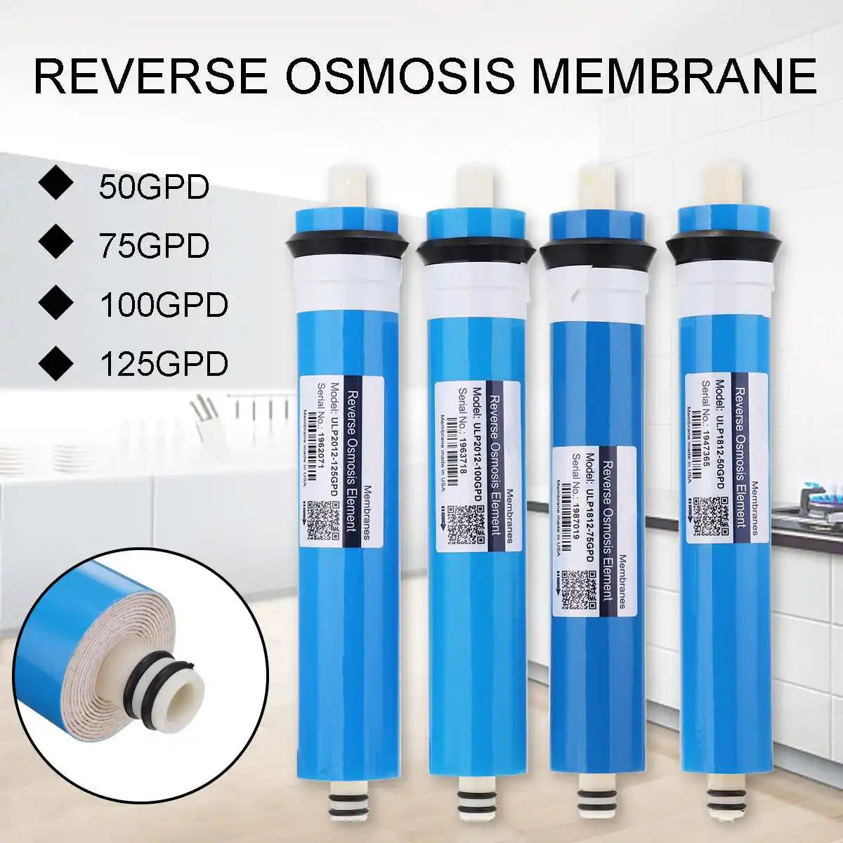 RO Membrane 50/75/100/125/400GPD Home Kitchen Reverse Osmosis RO Membrane Replacement Water System Filter Water Purifier Drink