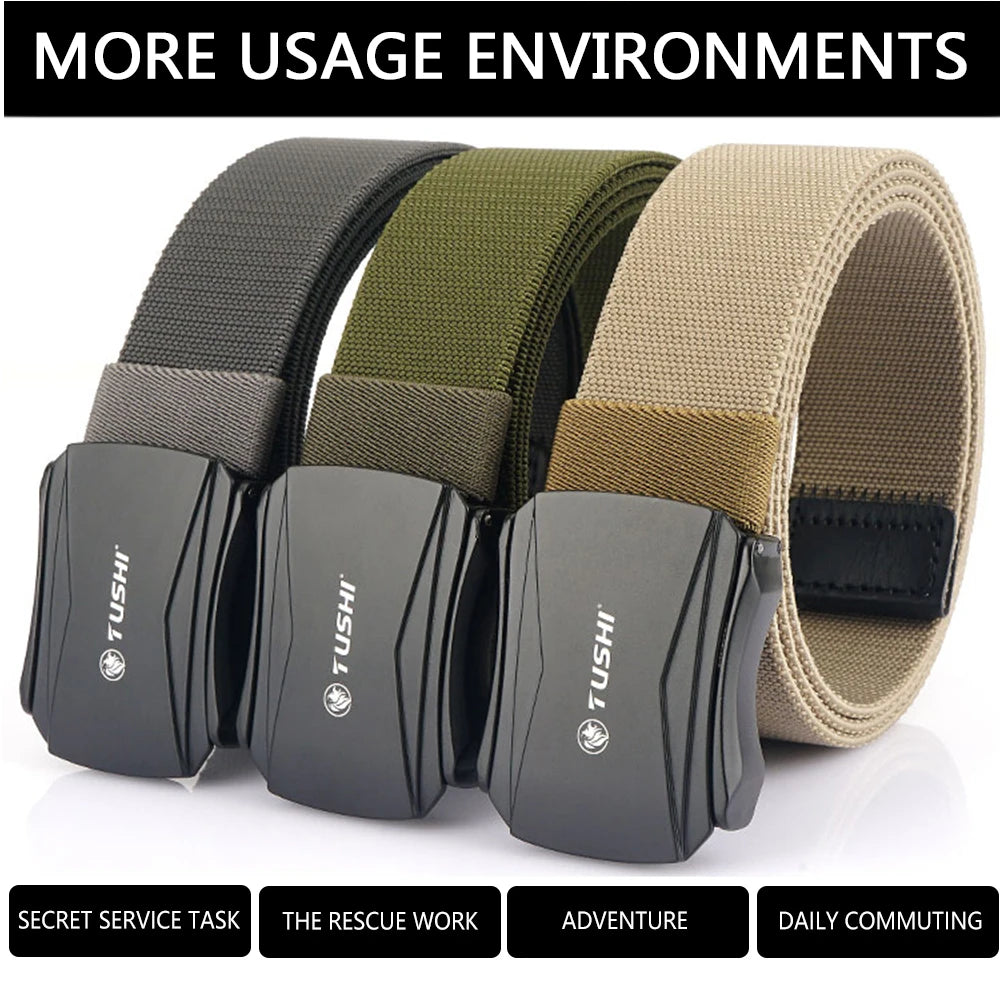 TUSHI New Tactical Belt Military Hiking Work Belt with Heavy Duty Quick Release Buckle New Aluminum Alloy Men's Elastic Belts