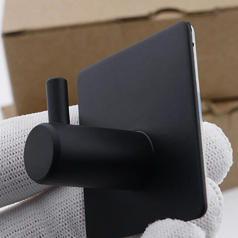 Aluminum Alloy Black Robe Hook Wall Hook Towel Hook For Bathroom Coat Self Adhesive Rustproof Hook Hanger For Kitchen Hardware