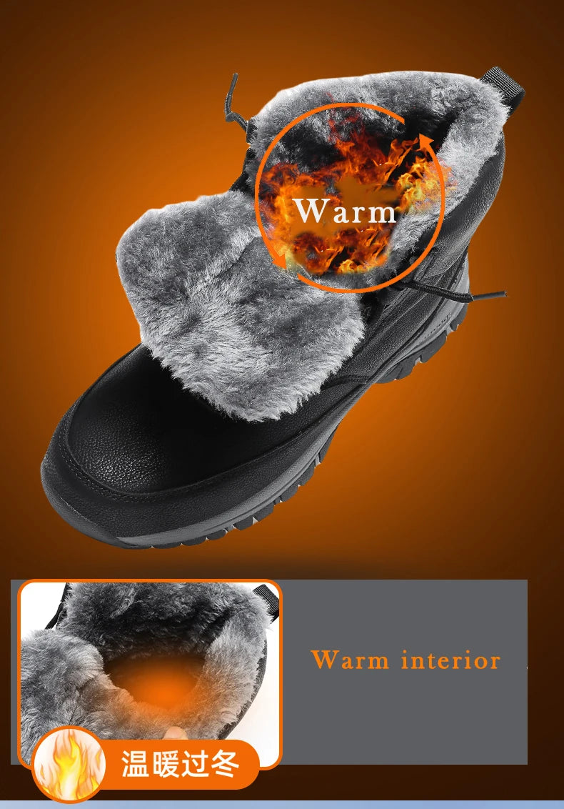 2024 Mens Sneakers Cotton Shoes Winter Plush Trekking Shoe TPR Shoes Non-slip Ankle Boots Waterproof Leather Warm Snow Boots Men