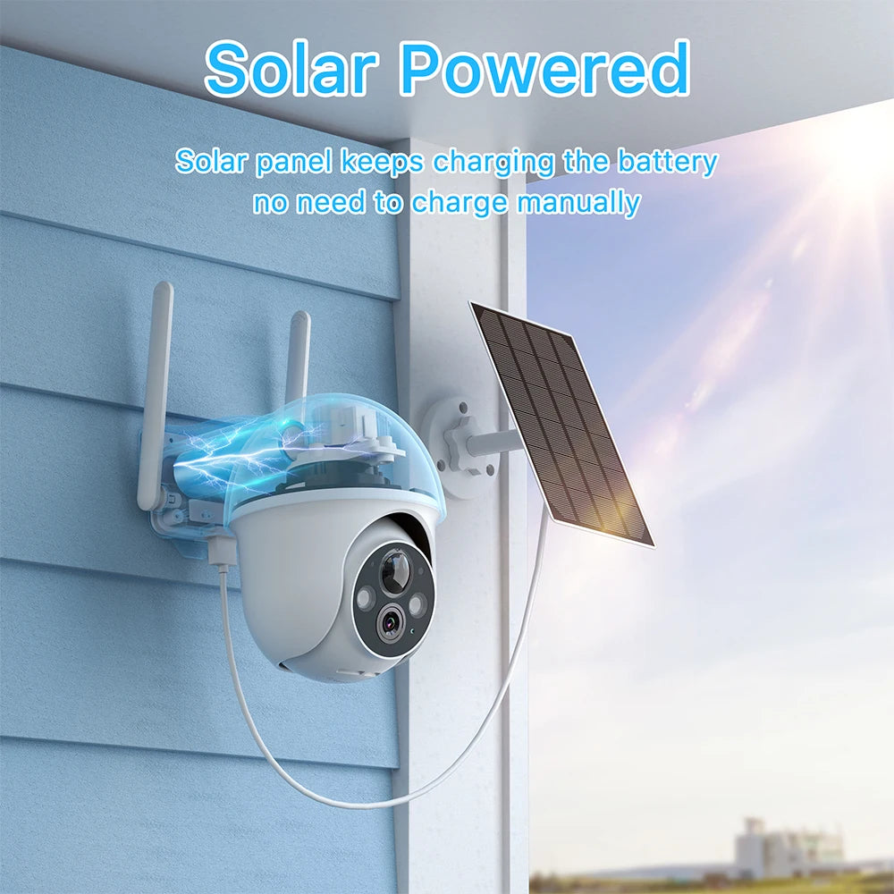 ANRAN 2K Solar Security Camera Spotlight 360° Wireless Outdoor IP66 Waterproof PIR Detection Rechargeable Battery Two Way Audio