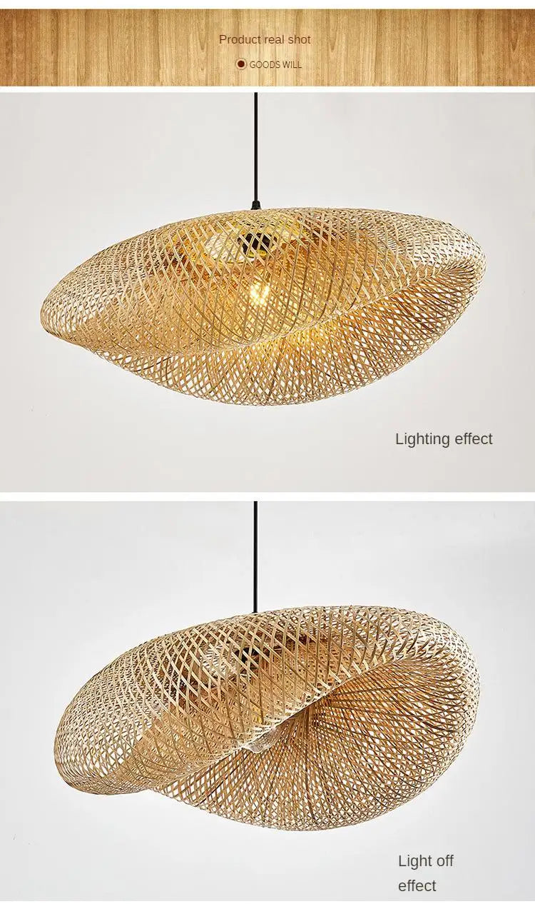 ZK30 Bamboo Weaving Chandelier Lamp 60/50/40cm Hanging LED Ceiling Light Pendant Lamp Fixtures Rattan Woven Home Bedroom Decors