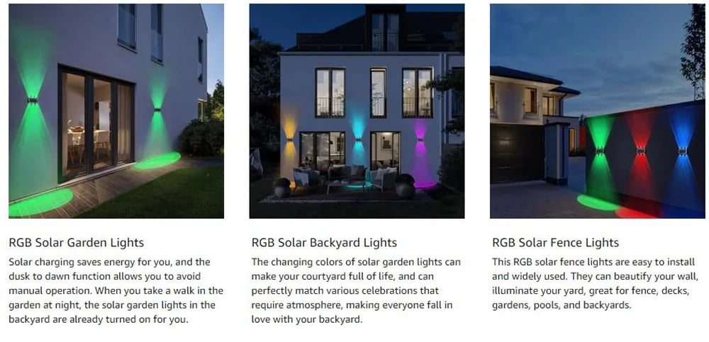 4/6/8 LED Solar Fence Lights RGB Wall Lamp Outdoor Modern Up and Down Lights Waterproof Yard Garage Porch 2 Mode Garden Light