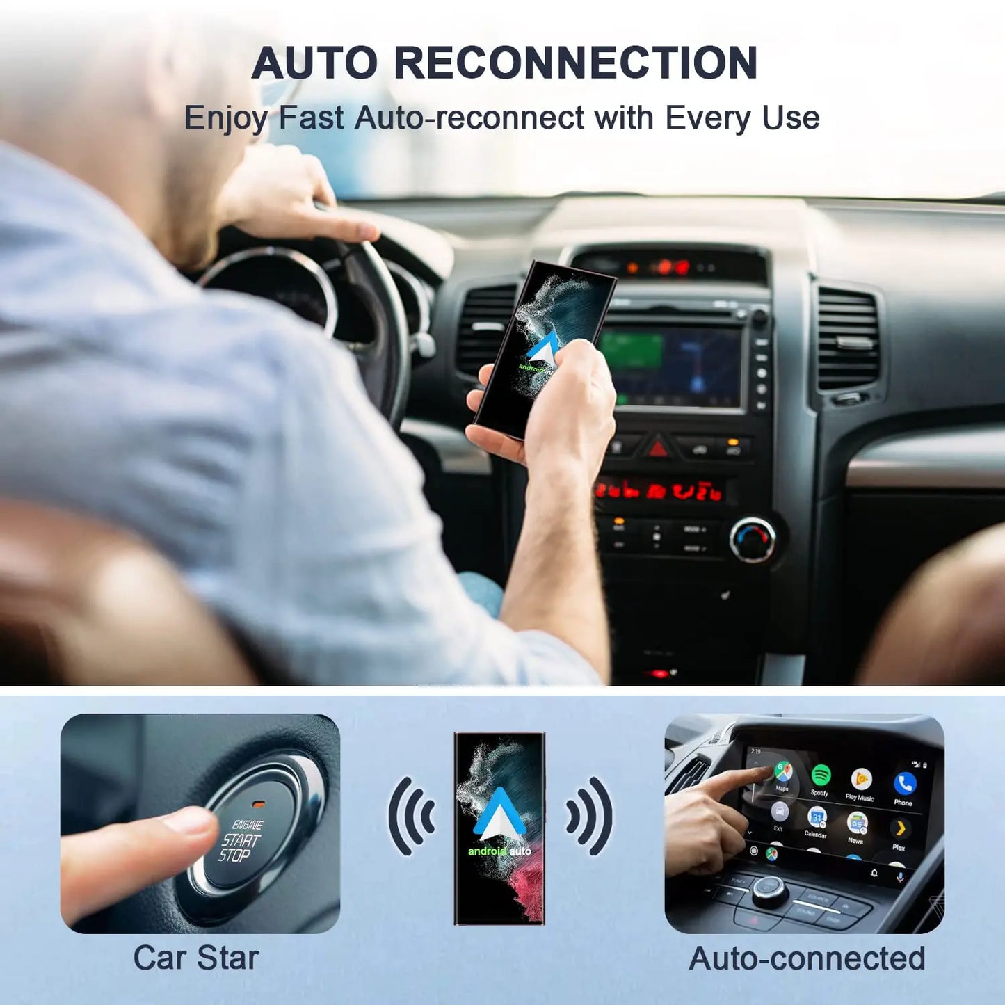 Wireless Android Auto Adapter for OEM Wired AA Cars Android Auto Dongle for Android Phone Convert Wired to Wireless 5Ghz WiFi